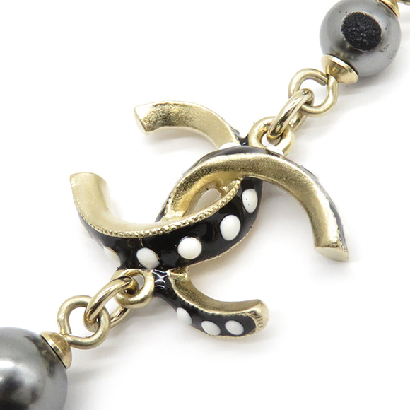 Chanel Necklace Pearl- Black, Metal Faux  Gold-Plated White A16C & Rhinestone - Picture 1 of 9